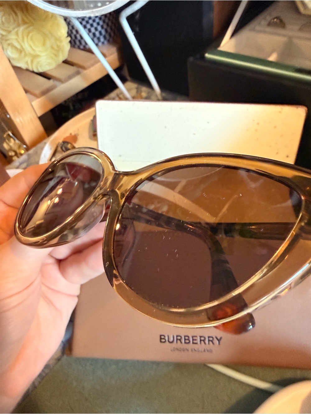 Burberry Translucent Brown Cat-Eye Sunglasses with Tan Case - Picture 3 of 6